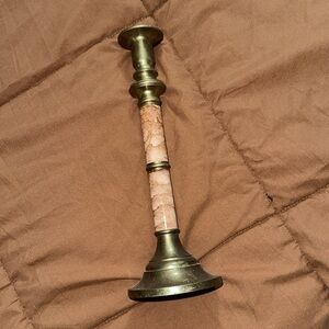 Elegant Brass and Pink Marble Print Candle Holder